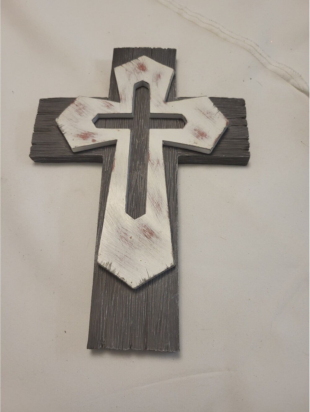 Rustic Two-Tone Wooden Wall Cross Decor 9.5"X6.5"